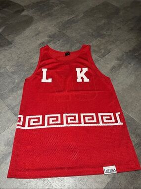 Red Mesh Tank Top with White Accents